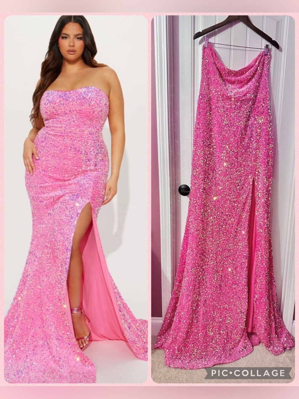 NWT Fashion Nova Barbie Pink Iridescent Sequin Strapless Gown Size 2X